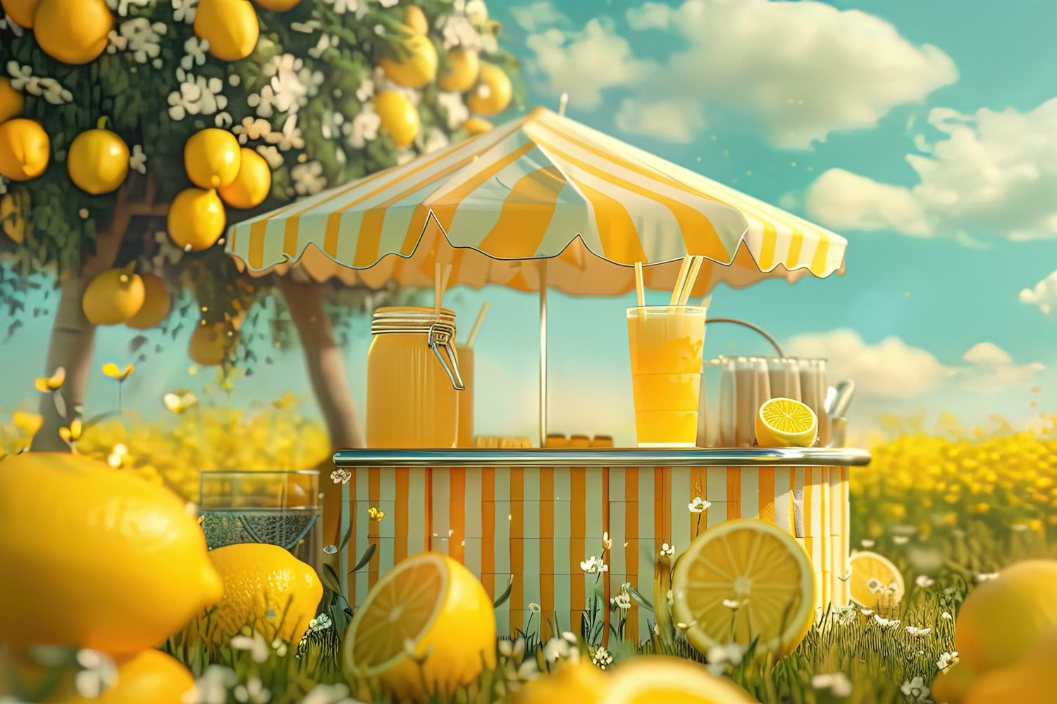 Lemon Backdrop Lemon Tree Sunshine Market Backdrop GTY3-299