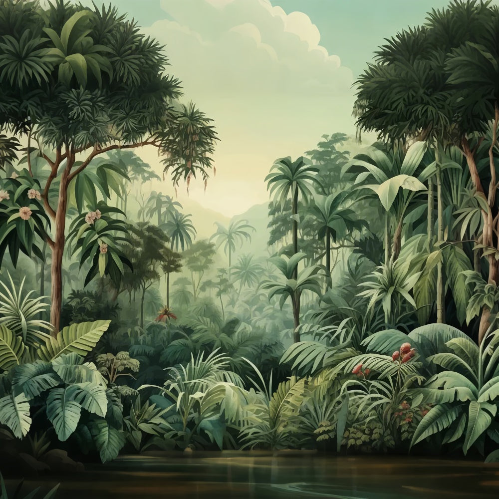Tropical Backdrop Tropical Jungle Green Leaves Summer Backdrop GTY3-301
