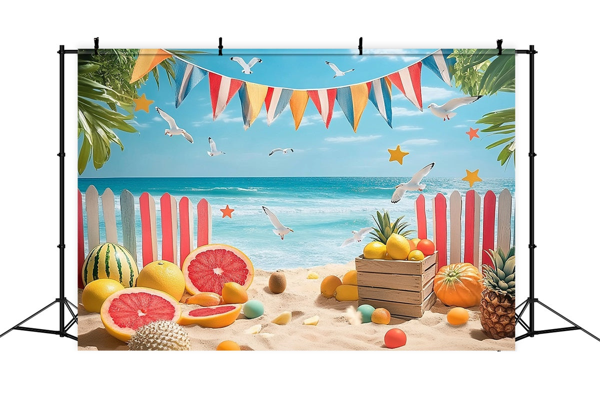 Beach Photo Backdrop Tropical Fruits Fence Summer Backdrop GTY3-305