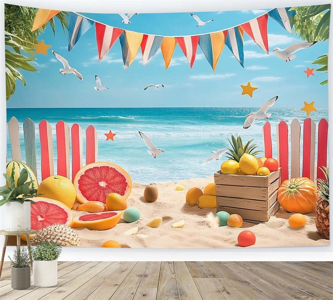 Beach Photo Backdrop Tropical Fruits Fence Summer Backdrop GTY3-305