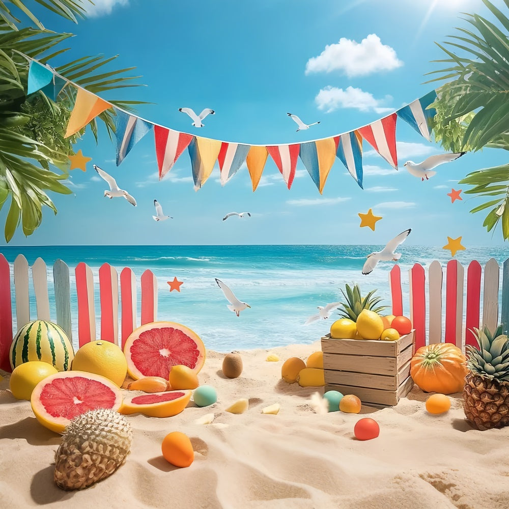 Beach Photo Backdrop Tropical Fruits Fence Summer Backdrop GTY3-305