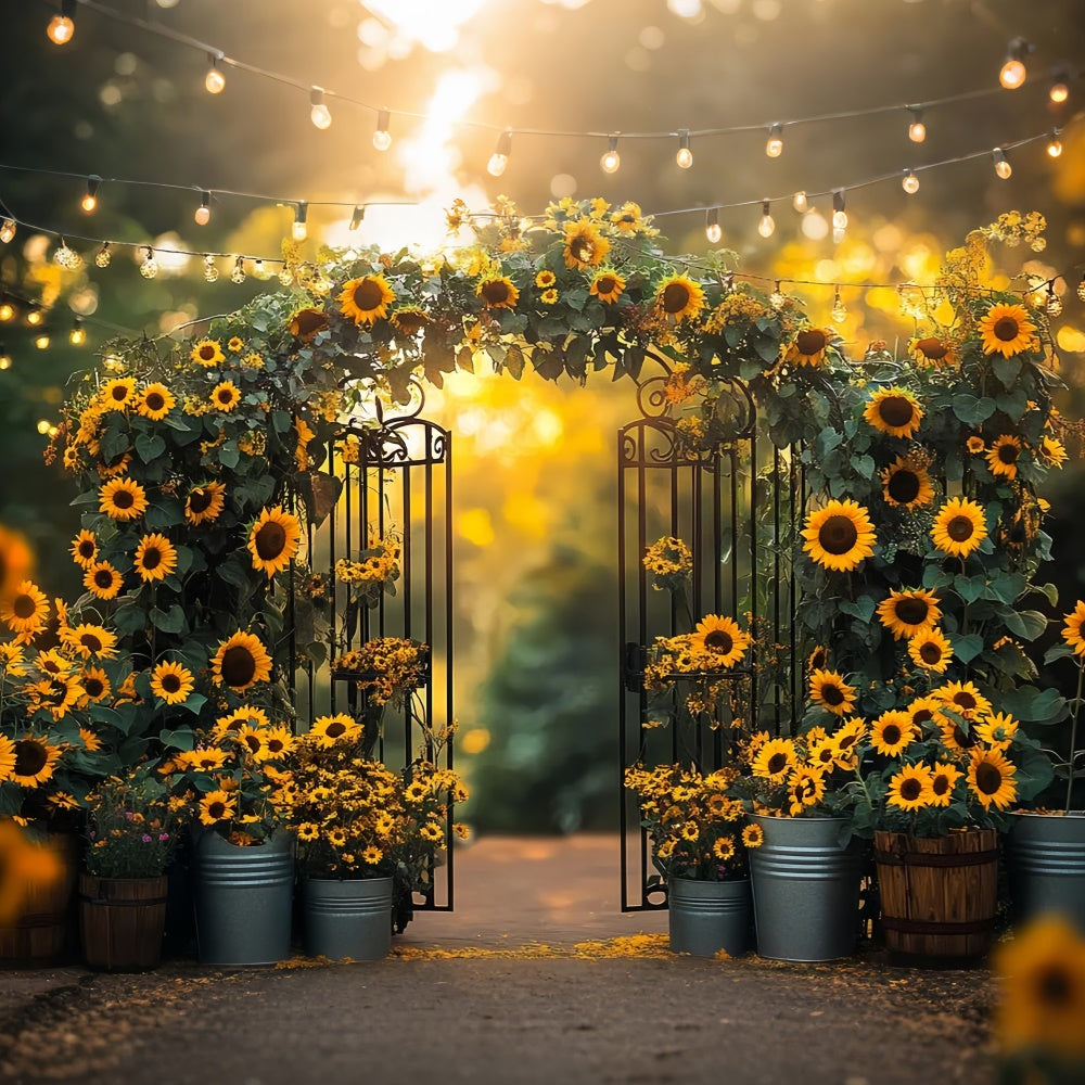 Sunflower Photo Backdrop Sunflower Iron Gate Summer Backdrop GTY3-306