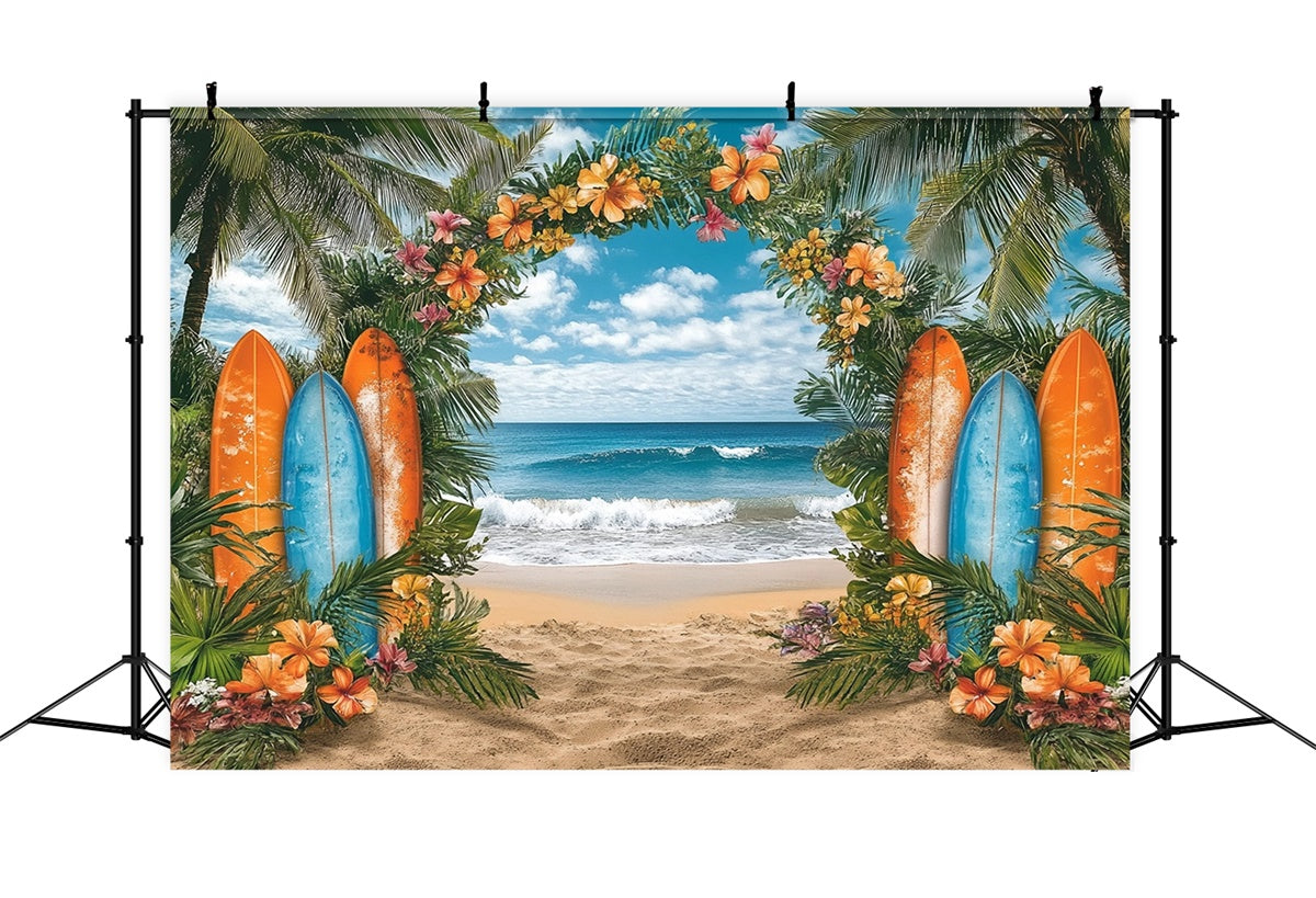 Beach Backdrops Tropical Flowers Surfboard Summer Backdrop GTY3-307