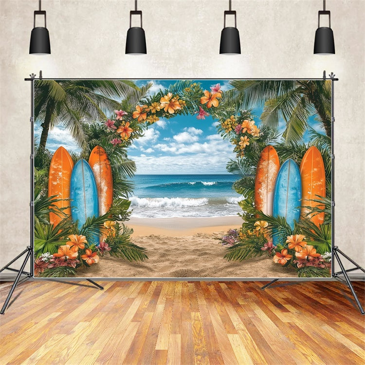 Beach Backdrops Tropical Flowers Surfboard Summer Backdrop GTY3-307