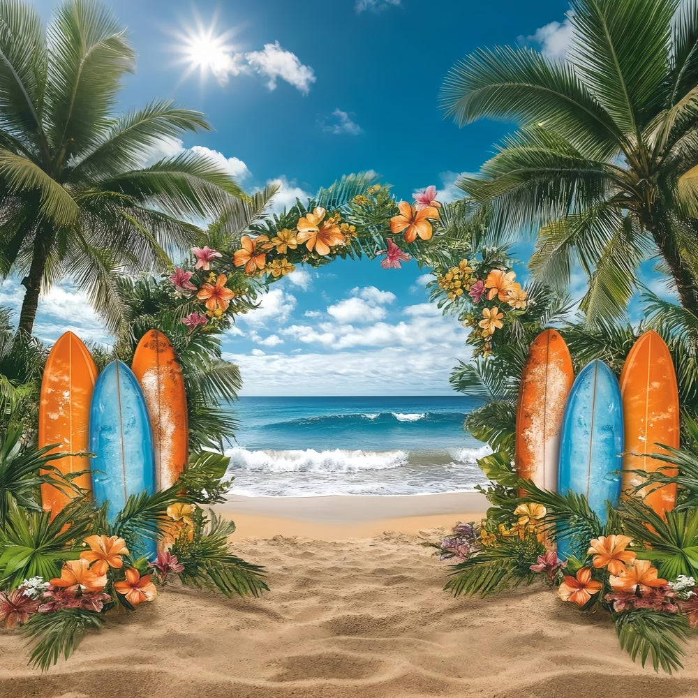 Beach Backdrops Tropical Flowers Surfboard Summer Backdrop GTY3-307