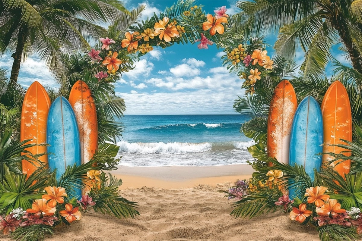 Beach Backdrops Tropical Flowers Surfboard Summer Backdrop GTY3-307
