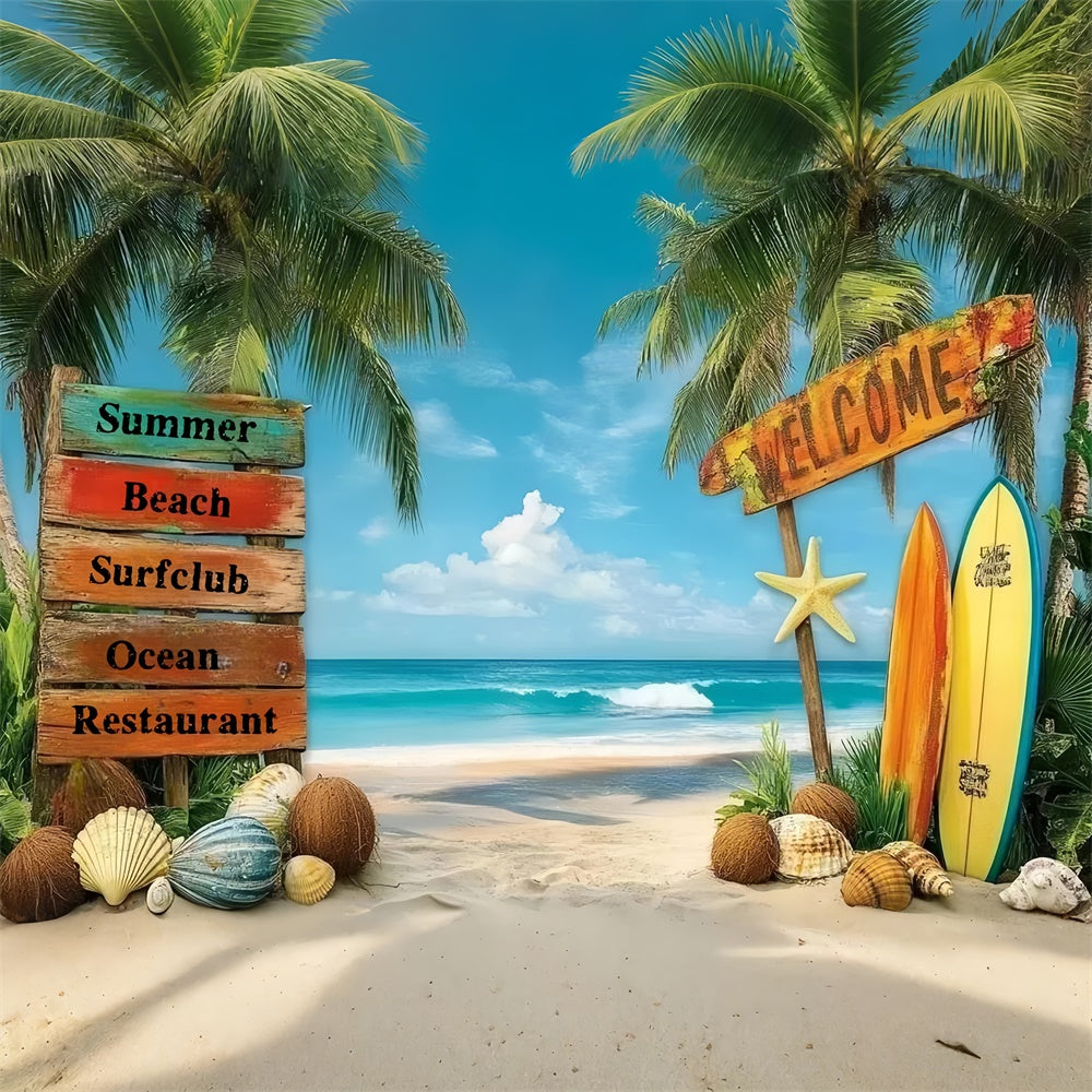 Tropical Beach Backdrop Beach Surf Welcome Sign Summer Backdrop GTY3-312