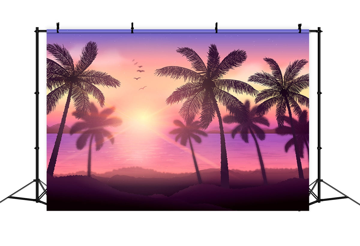 Tropical Beach Backdrop Sunset Glow Palm Tree Backdrop GTY3-372