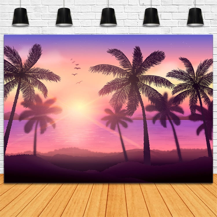 Tropical Beach Backdrop Sunset Glow Palm Tree Backdrop GTY3-372