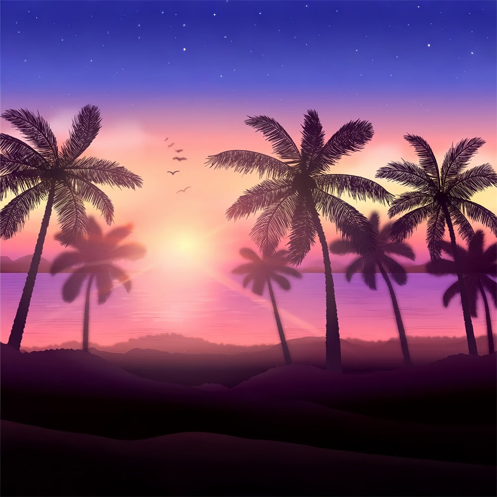 Tropical Beach Backdrop Sunset Glow Palm Tree Backdrop GTY3-372
