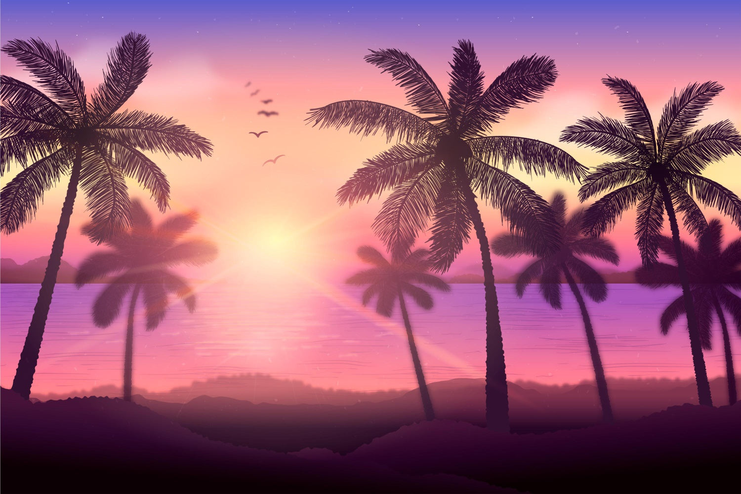 Tropical Beach Backdrop Sunset Glow Palm Tree Backdrop GTY3-372