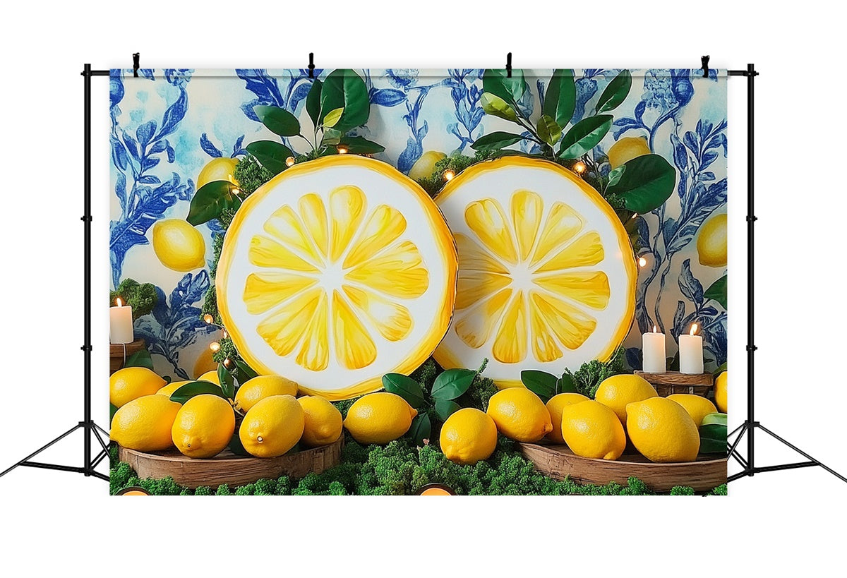 Lemon Backdrop Lemon Slice Blue Wall Summer Backdrop GTY3-373