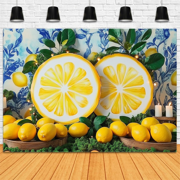 Lemon Backdrop Lemon Slice Blue Wall Summer Backdrop GTY3-373