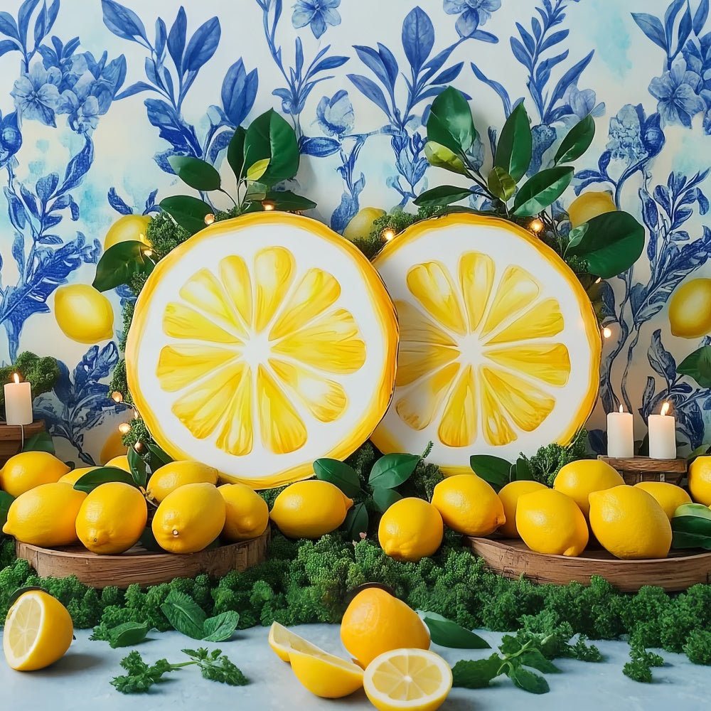 Lemon Backdrop Lemon Slice Blue Wall Summer Backdrop GTY3-373