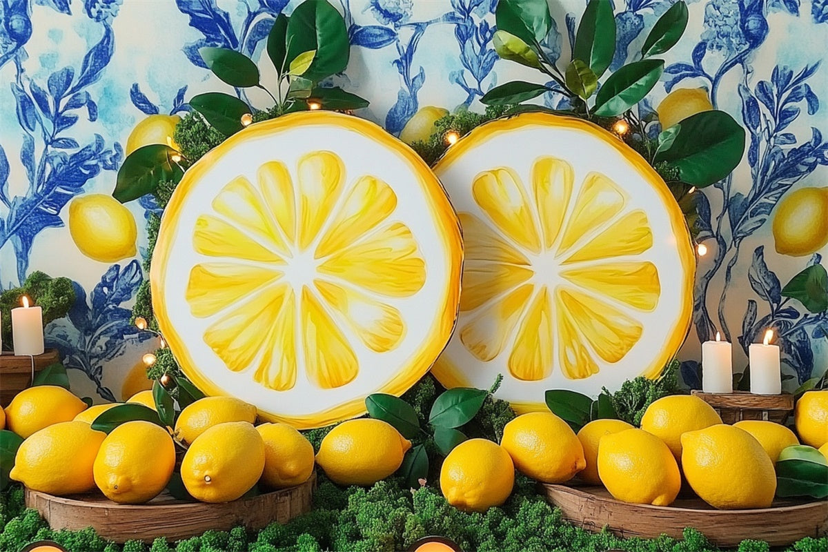 Lemon Backdrop Lemon Slice Blue Wall Summer Backdrop GTY3-373