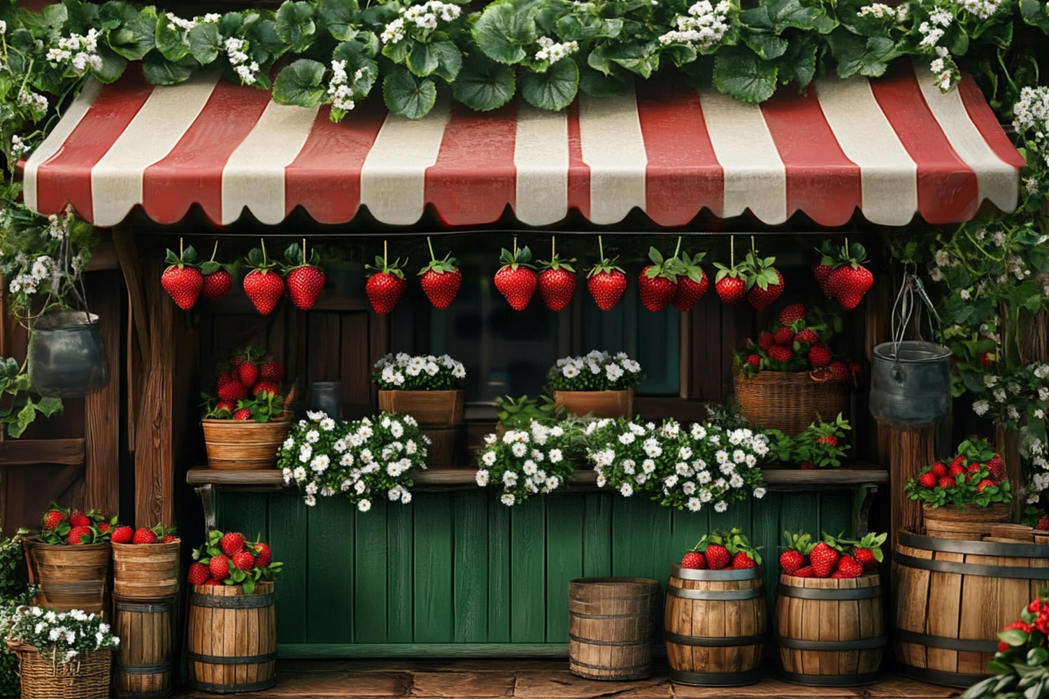 Summer Backdrops Strawberry Stand Red Canopy Backdrop GTY3-375