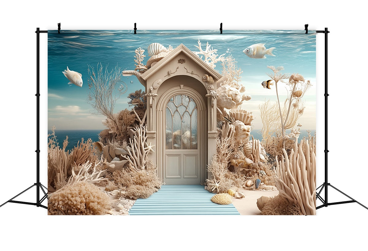 Summer Photo Backdrop Underwater Coral Castle Door Backdrop GTY3-377