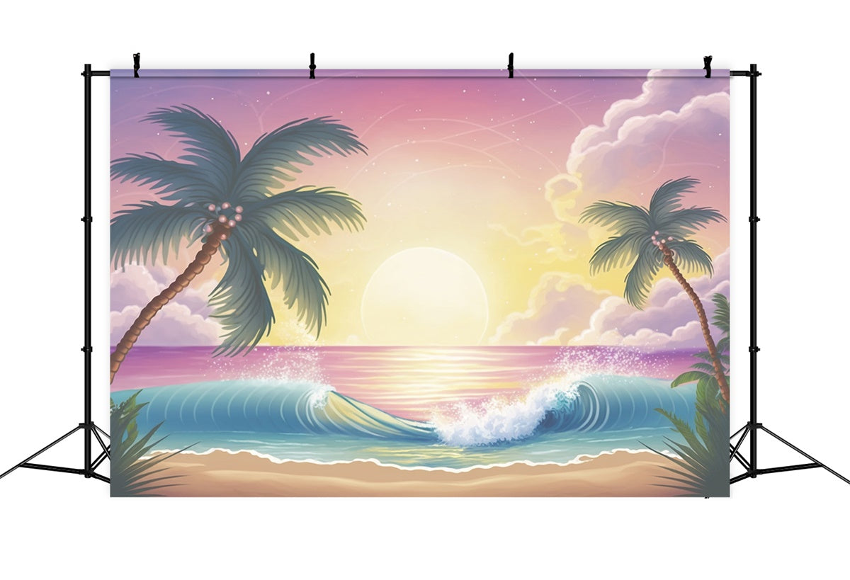 Beach Photo Backdrop Sunrise Palm Ocean Wave Summer Backdrop GTY3-379