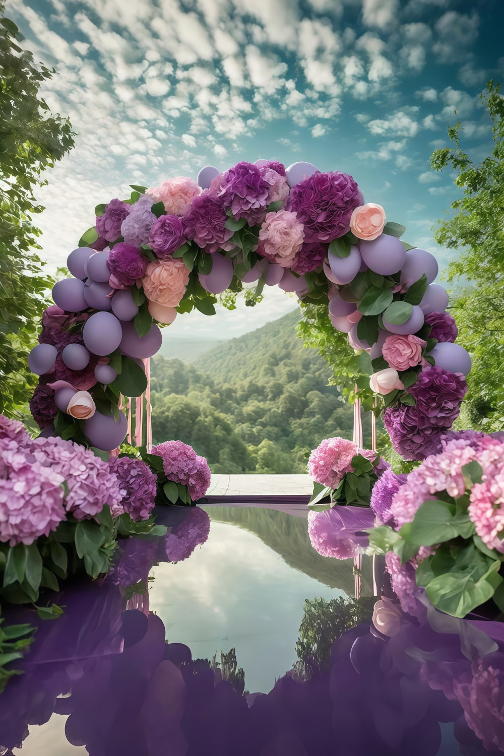 Purple Flower Backdrop Romantic Hydrangea Balloon Arch Backdrop GTY3-38