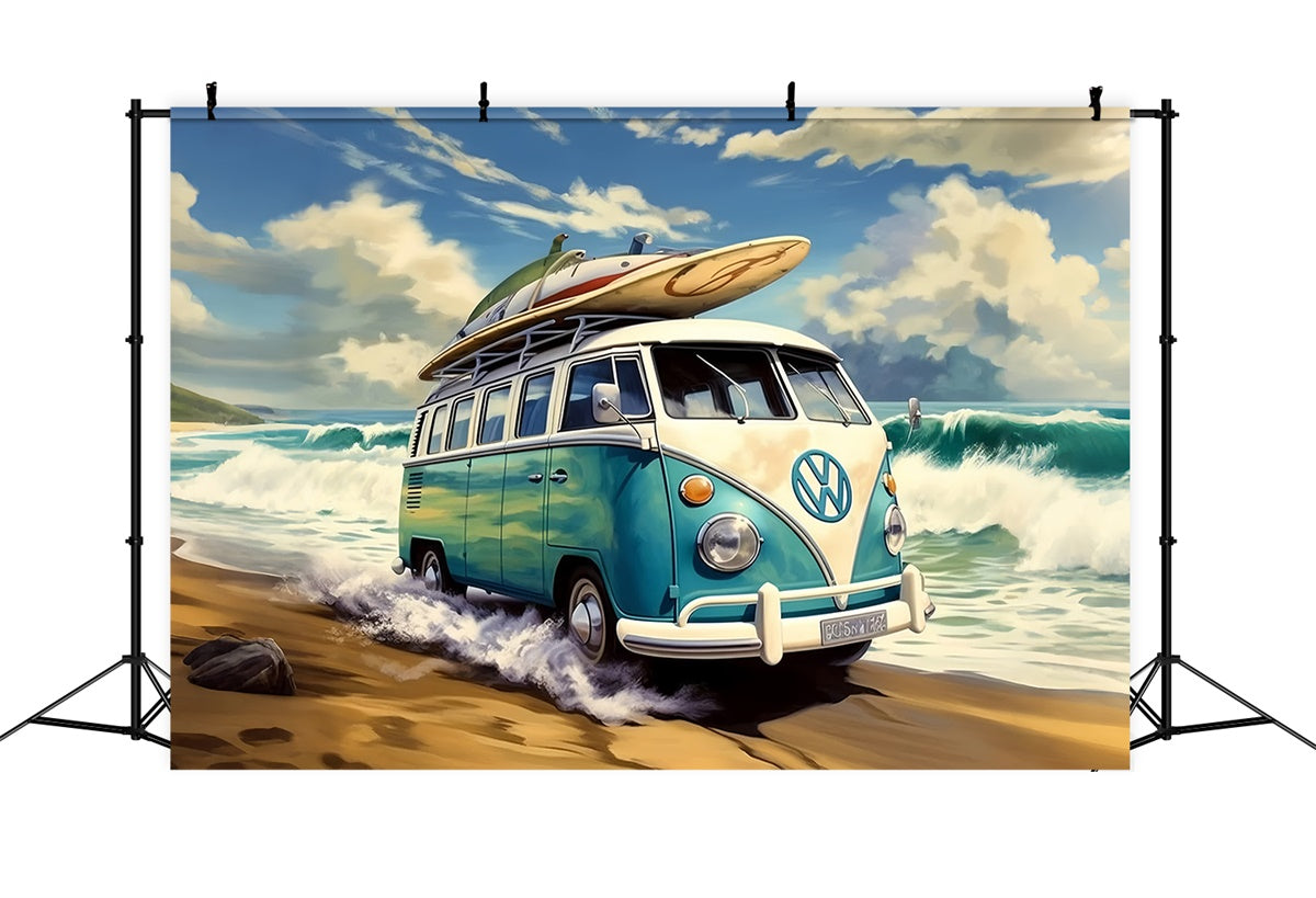 Beach Photo Backdrop Vintage Surf Van Sand Summer Backdrop GTY3-382