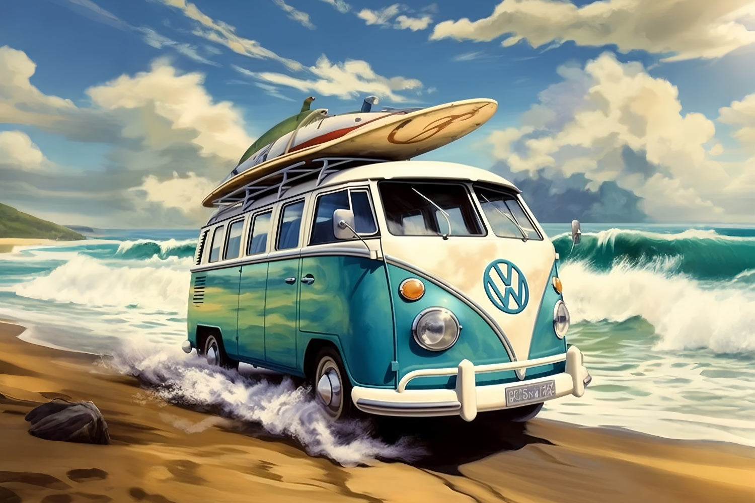 Beach Photo Backdrop Vintage Surf Van Sand Summer Backdrop GTY3-382