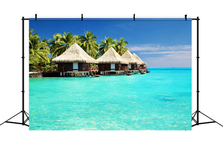 Tropical Backdrop Tropical Island Water Bungalow Summer Backdrop GTY3-383
