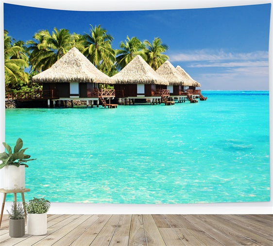 Tropical Backdrop Tropical Island Water Bungalow Summer Backdrop GTY3-383