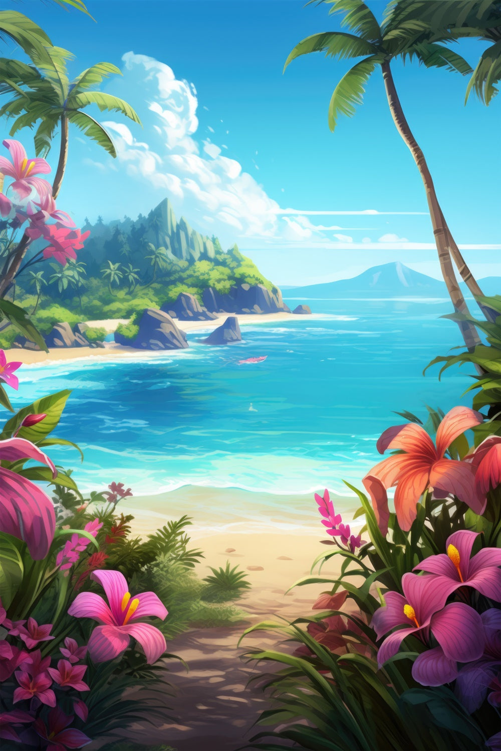 Beach Photography Backdrop Blue Sky Floral Trail Summer Backdrop GTY3-385