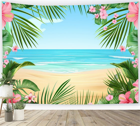 Photo Backdrop Beach Tropical Flower Frame Beach Backdrop GTY3-389
