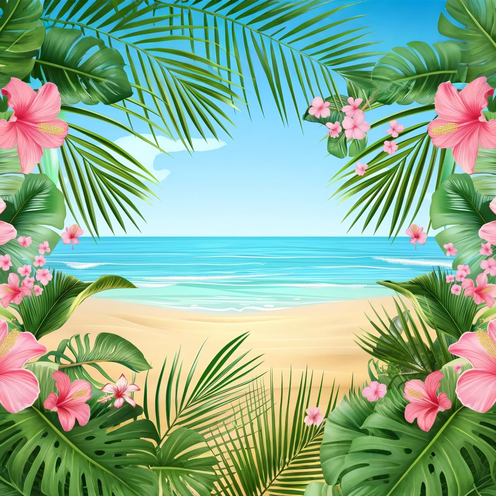 Photo Backdrop Beach Tropical Flower Frame Beach Backdrop GTY3-389