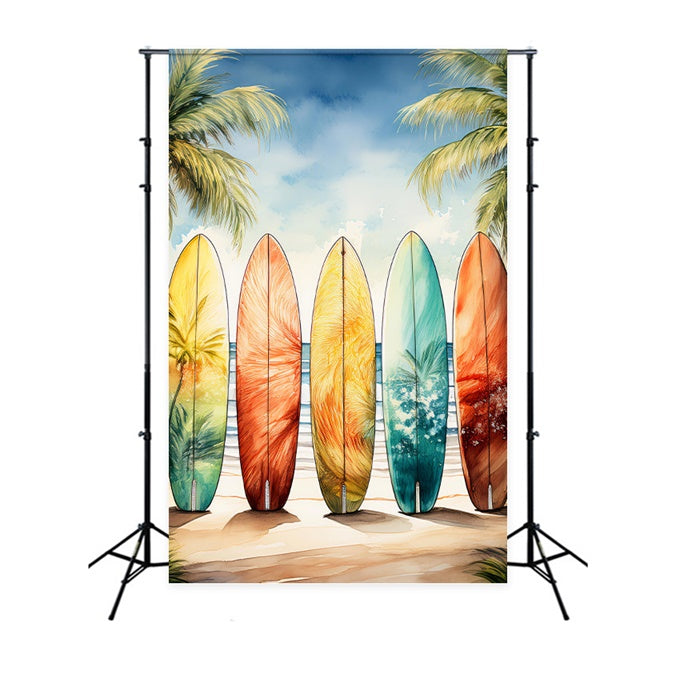 Summer Photo Backdrop Colorful Surfboards Palm Sky Backdrop GTY3-390