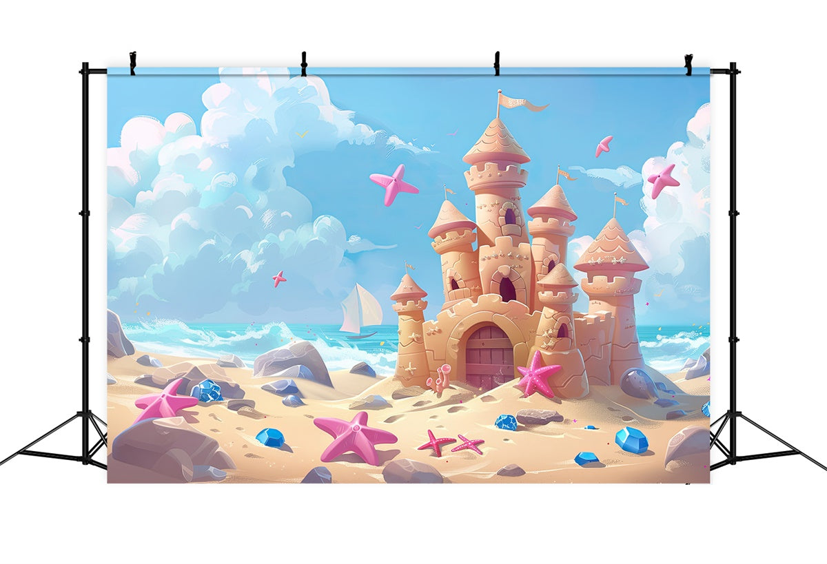 Tropical Beach Backdrop Summer Sandcastle Dream World Backdrop GTY3-391