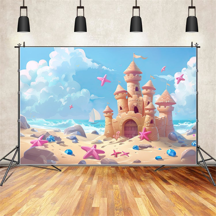 Tropical Beach Backdrop Summer Sandcastle Dream World Backdrop GTY3-391