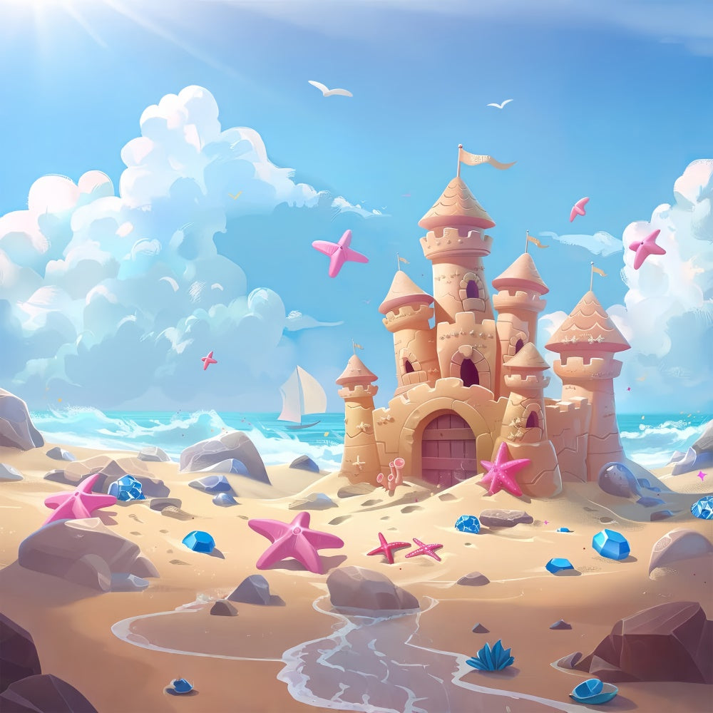 Tropical Beach Backdrop Summer Sandcastle Dream World Backdrop GTY3-391