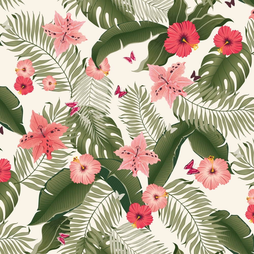 Tropical Photo Backdrop Tropical Leaves Pink Blooms Backdrop GTY3-393