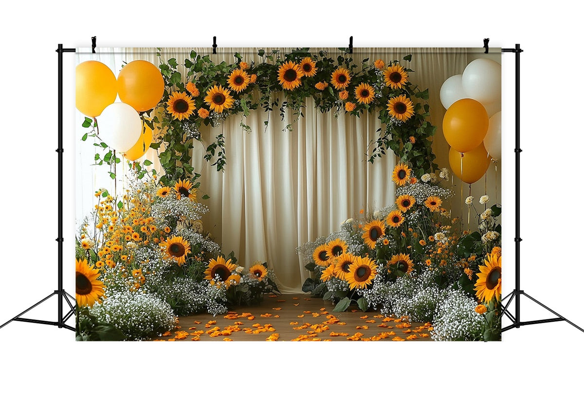Sunflower Backdrops Sunflower Arch Yellow Balloon Backdrop GTY3-394
