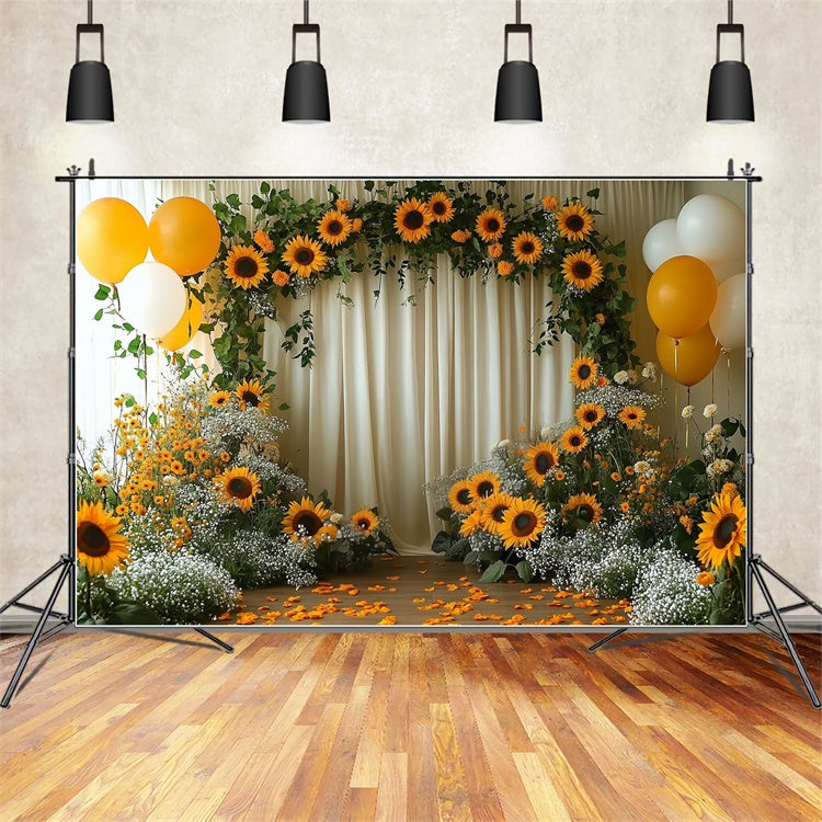 Sunflower Backdrops Sunflower Arch Yellow Balloon Backdrop GTY3-394