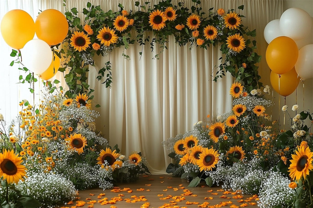 Sunflower Backdrops Sunflower Arch Yellow Balloon Backdrop GTY3-394