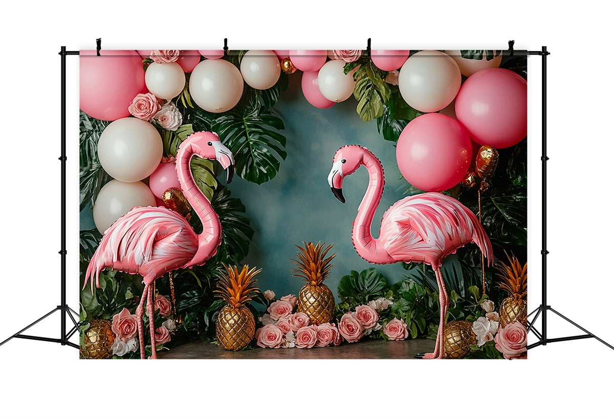 Tropical Photo Backdrop Balloon Flamingo Floral Summer Backdrop GTY3-395