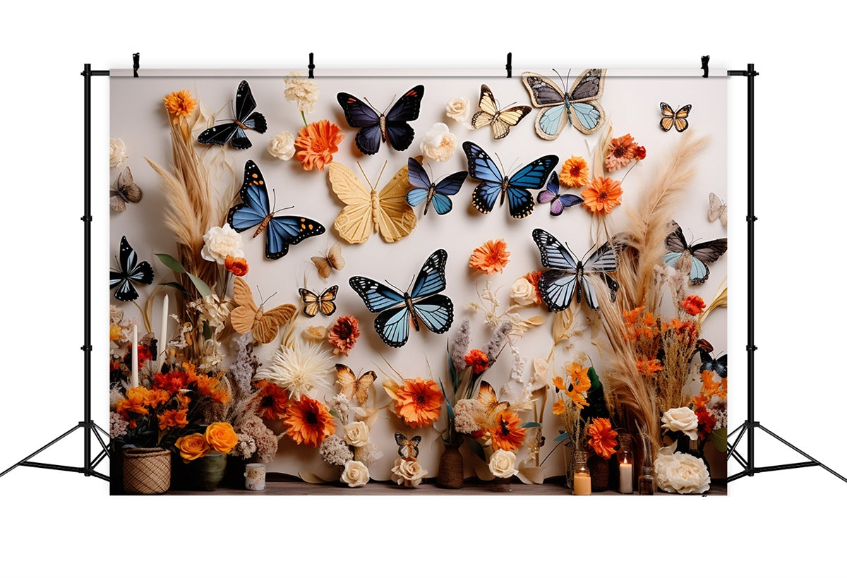 Summer Photo Backdrop Rustic Orange Flower Butterfly Backdrop GTY3-396
