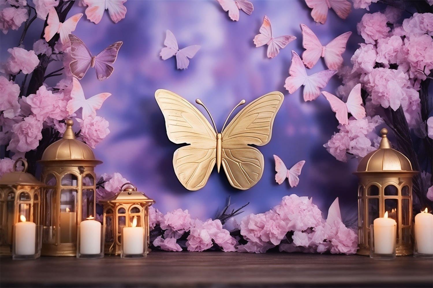 Summer Backdrops Purple Butterfly Glow Fantasy Backdrop GTY3-397