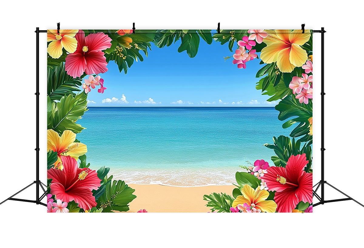 Tropical Beach Backdrop Blue Sky Ocean Flower Backdrop GTY3-399