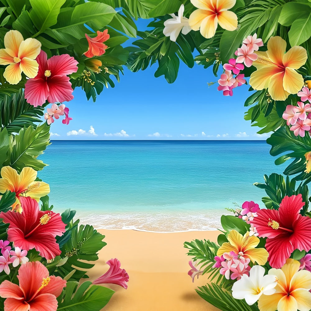 Tropical Beach Backdrop Blue Sky Ocean Flower Backdrop GTY3-399