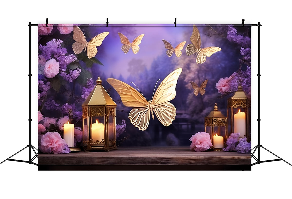 Summer Backdrop Golden Butterfly Lantern Twilight Backdrop GTY3-402
