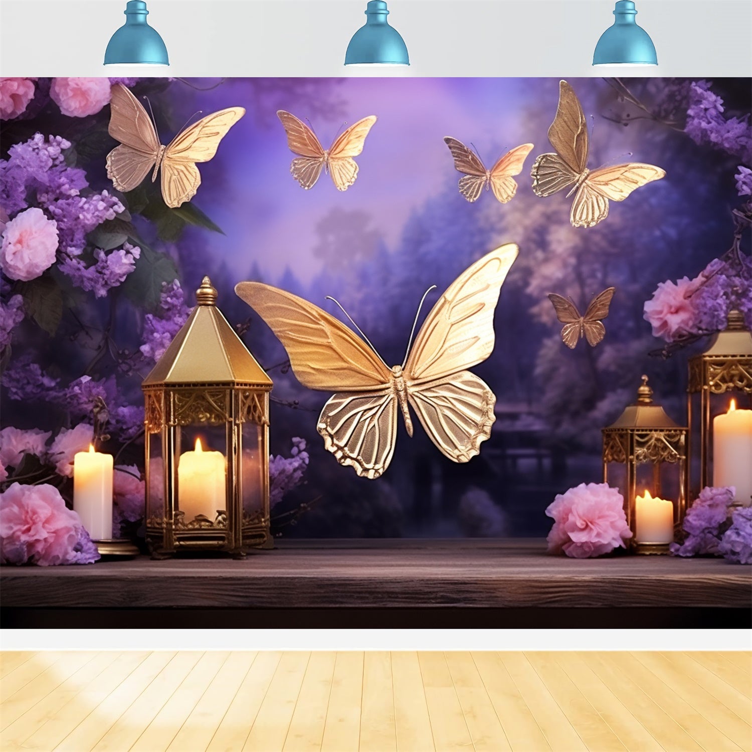 Summer Backdrop Golden Butterfly Lantern Twilight Backdrop GTY3-402