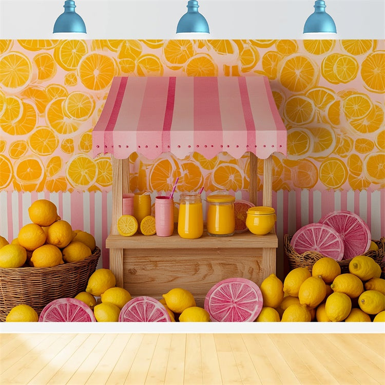 Lemon Backdrop Pink Striped Lemon Market Summer Backdrop GTY3-403