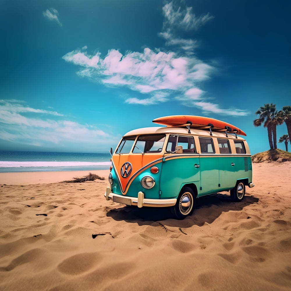 Tropical Beach Backdrop Retro Surf Van Beach Summer Backdrop GTY3-405