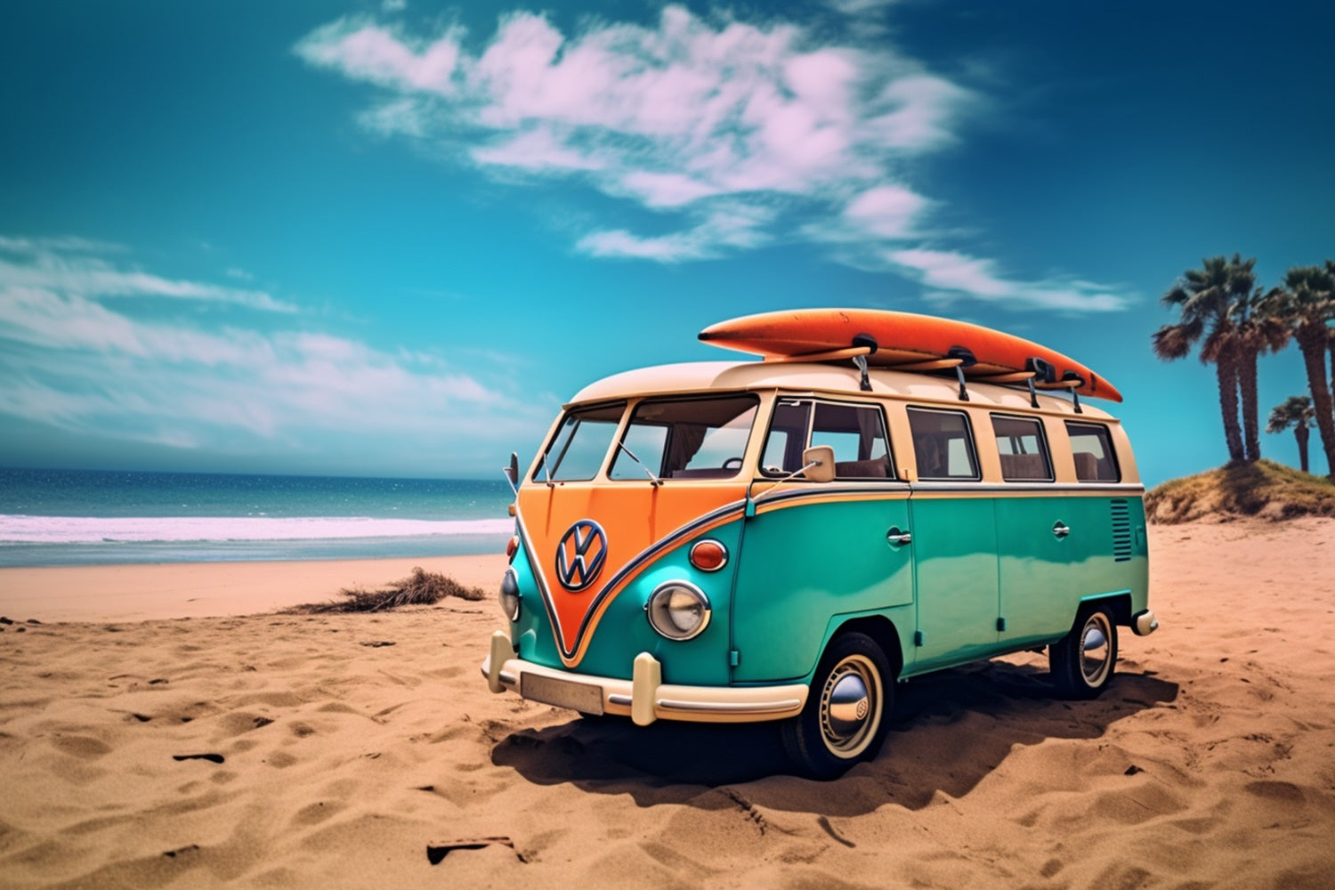 Tropical Beach Backdrop Retro Surf Van Beach Summer Backdrop GTY3-405