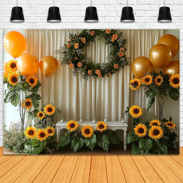 Summer Photo Backdrop Sunflower Party Balloons Backdrop GTY3-407