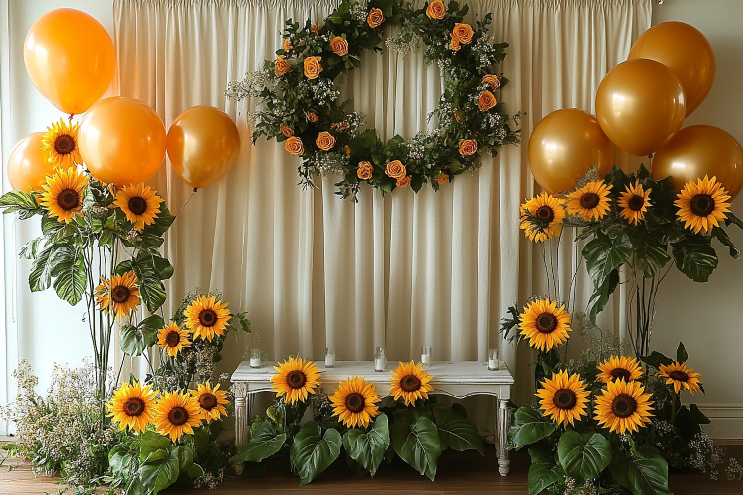 Summer Photo Backdrop Sunflower Party Balloons Backdrop GTY3-407